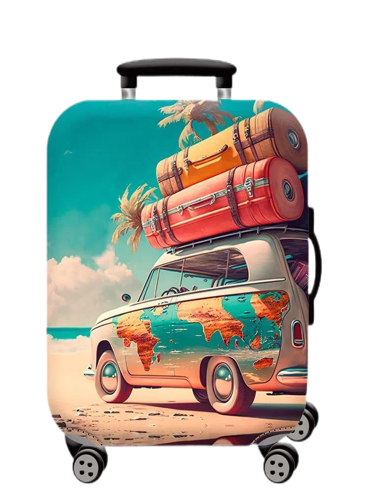 Unisex hard-shell cabin trolley with vintage travel illustration, 360° swivel wheels and telescopic handle Bowlift