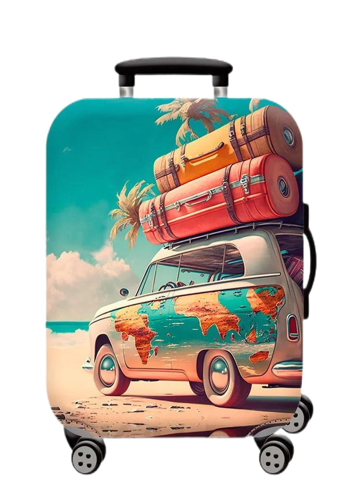 Unisex hard-shell cabin trolley with vintage travel illustration, 360° swivel wheels and telescopic handle Bowlift
