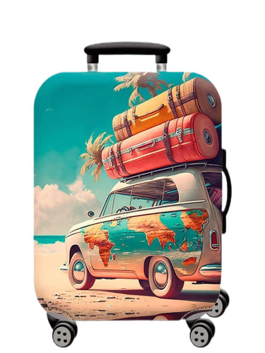 Unisex hard-shell cabin trolley with vintage travel illustration, 360° swivel wheels and telescopic handle Bowlift
