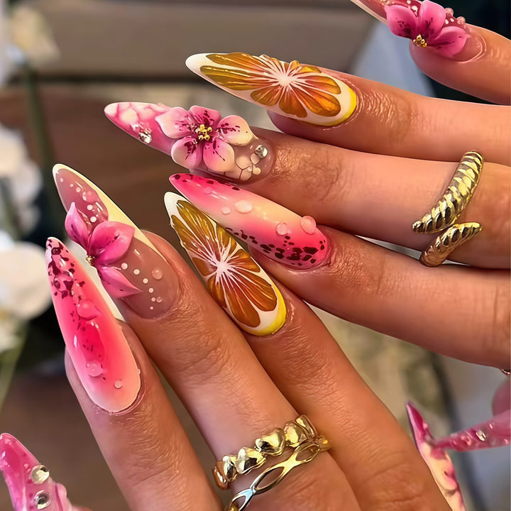 Floral Design Stiletto Nail Extensions Bowlift