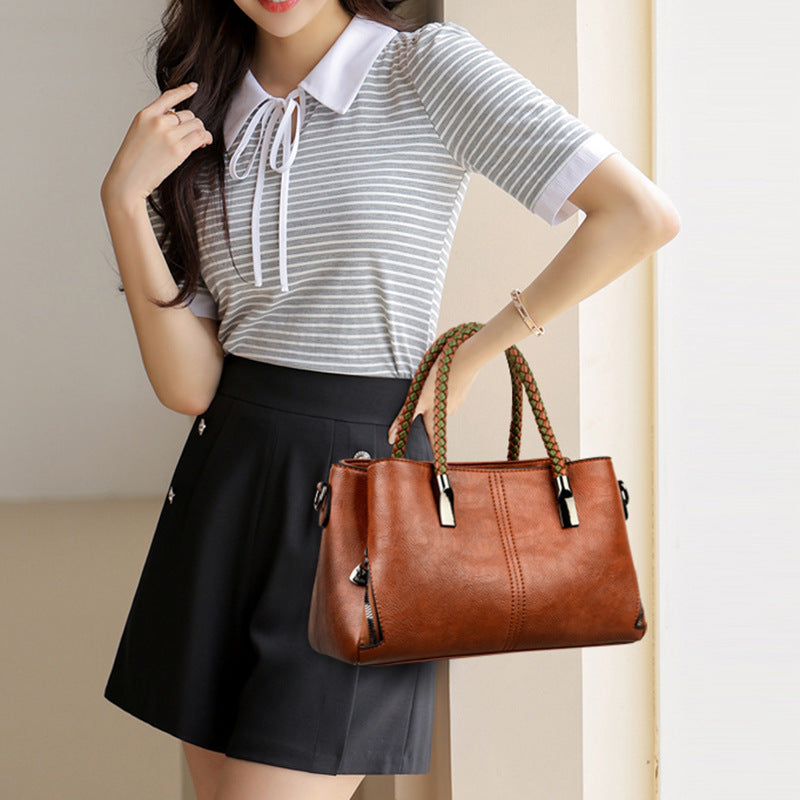 Elegant Braided Handle Handbag Bowlift