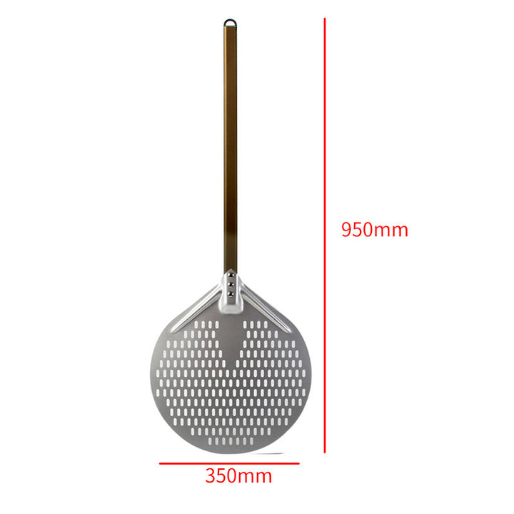 long wooden handled round aluminum pizza peel with reinforced neck Bowlift