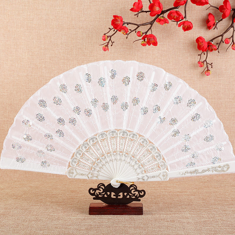 Women's folding fan with artistic decorations Bowlift