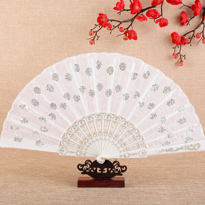 Women's folding fan with artistic decorations Bowlift