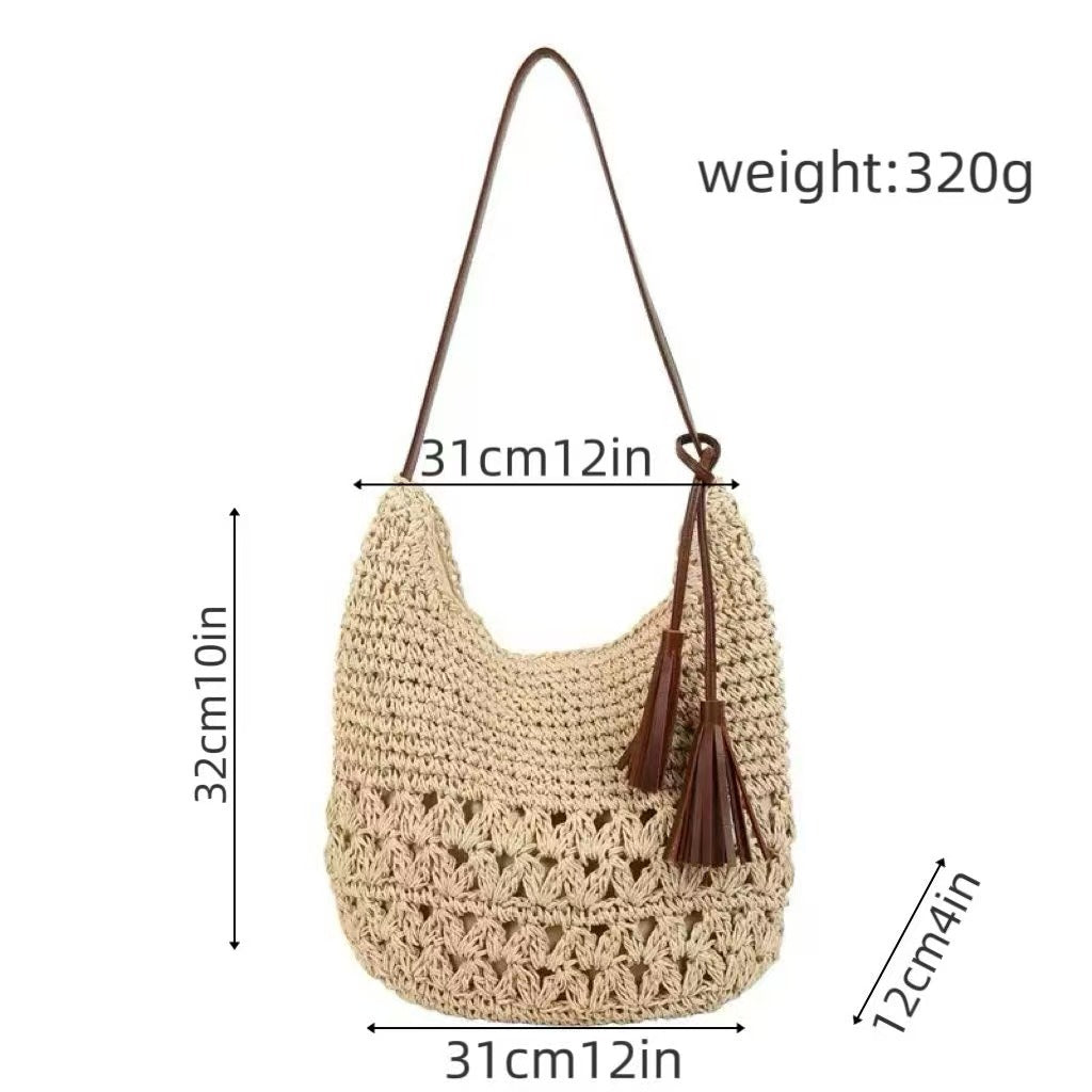 Macrame Crossbody Bag with Tassel Details Bowlift