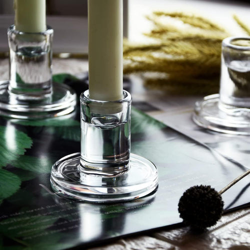 Clear Thick Glass Taper Candle Holders Set Minimalist Cylinder Base Bowlift