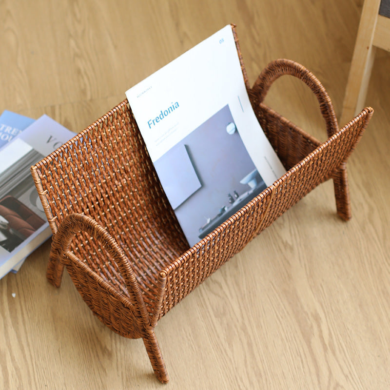 Unisex Rectangular Magazine Basket made of Handwoven Rattan Bowlift