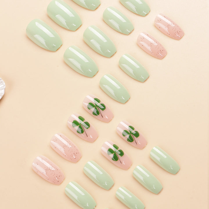 Decorative Press-On Nail Art Set with Clover Design Bowlift