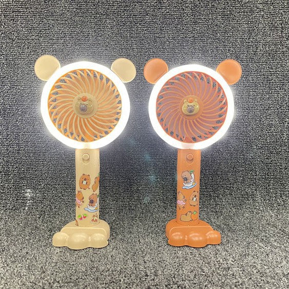 Unisex Portable Handheld Fan with LED Light and Animal Motif Bowlift