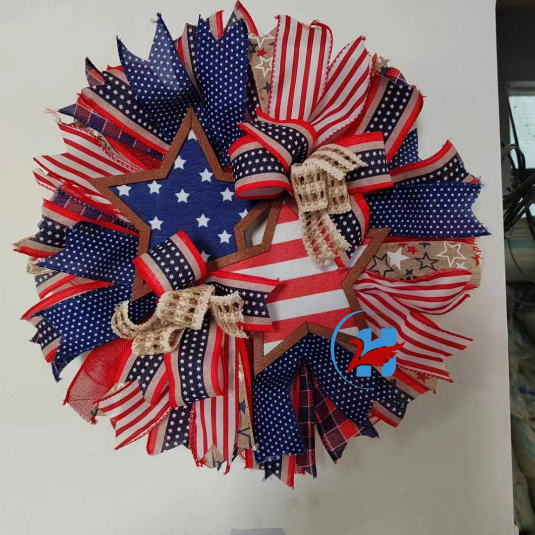 Unisex nan more patriotic door wreath in star design made of wood and jute ribbons Bowlift