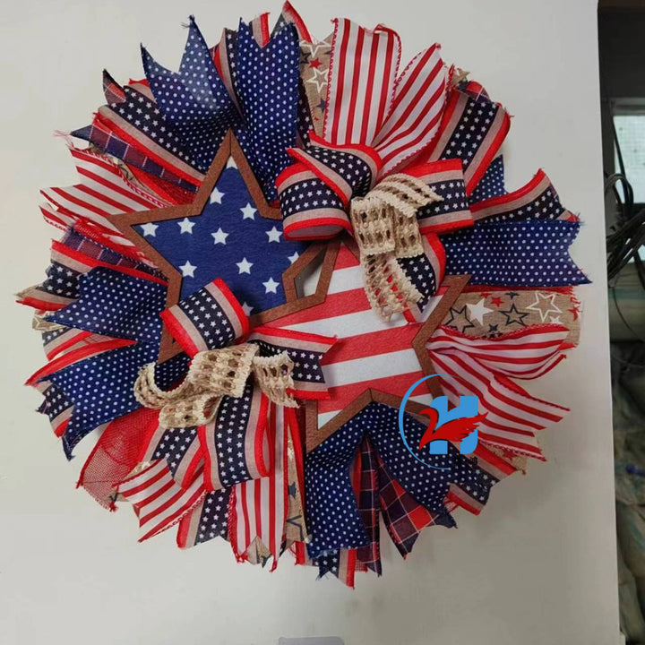 Unisex nan more patriotic door wreath in star design made of wood and jute ribbons Bowlift