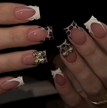 Artistic Premium Leopard and Bow-Embellished Press-On Nail Tips Bowlift