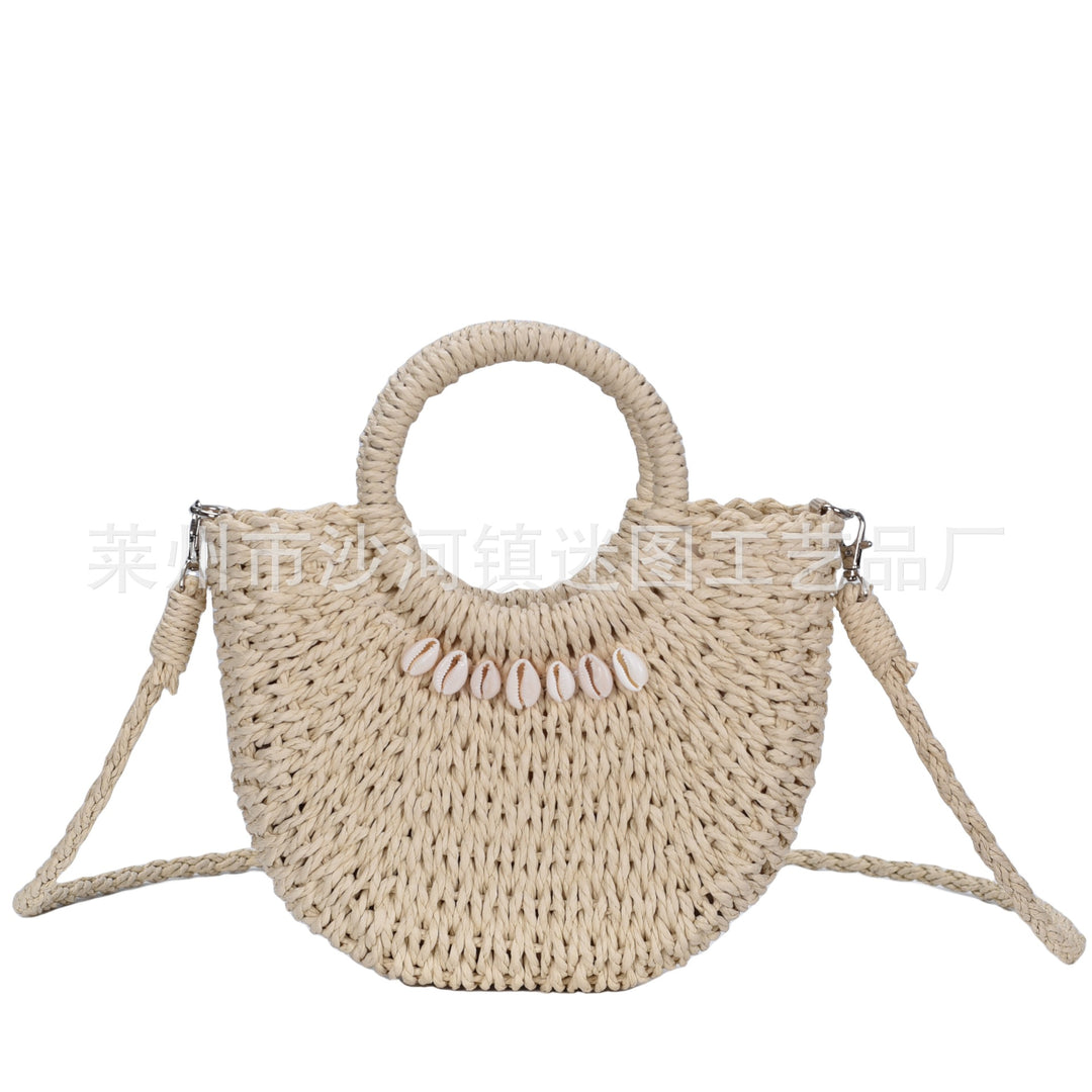 Natural fiber handbag with shell decoration Bowlift
