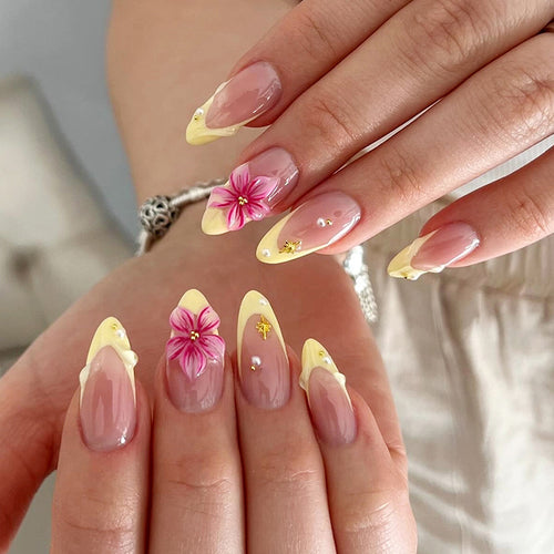Elegant Floral-Themed Press-On Nail Set Bowlift
