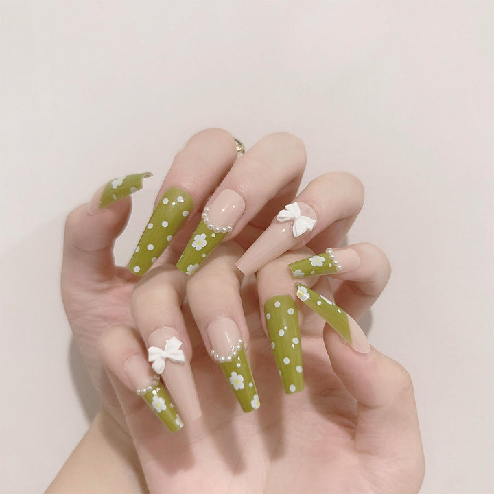 Artful Nail Extensions with Delicate Flower Design Bowlift