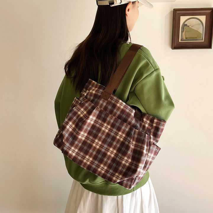 WoSpacious Plaid Utility Tote Bag Bowlift