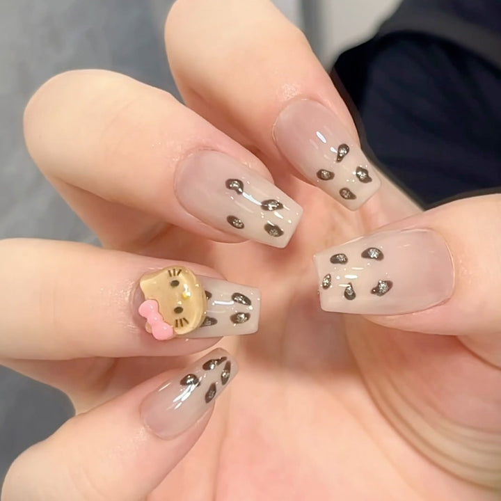 Stylish Press-On Nail Tips with Leopard Design Bowlift