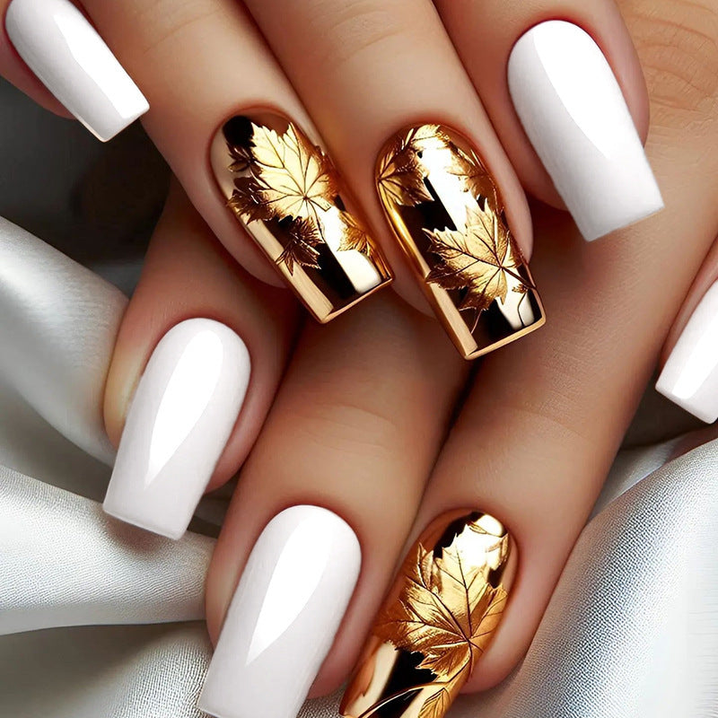 Luxury Metallic Leaf Design Press-On Nail Tips Bowlift