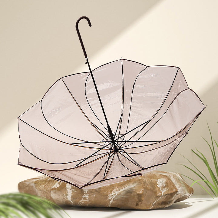 Women Transparent Design Folding Umbrella Bowlift