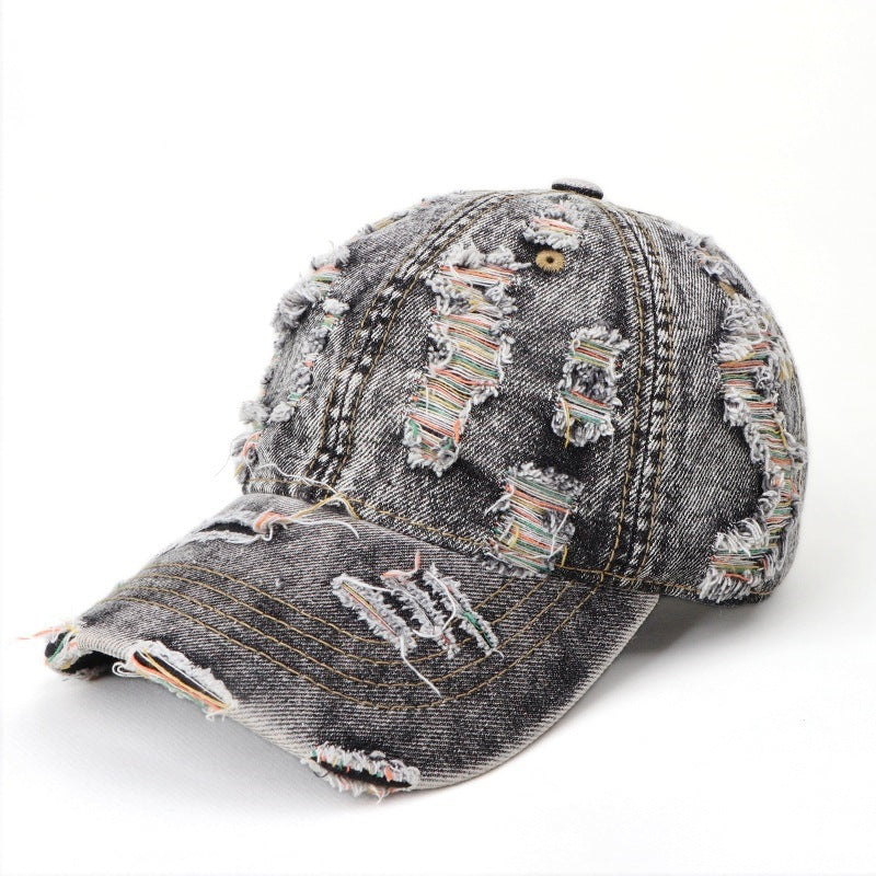 Women's Distressed Denim Baseball Cap Bowlift