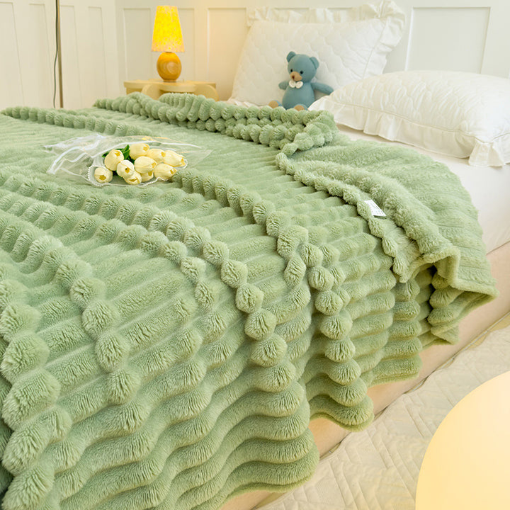 Women High-pile Cozy Blanket with Wave Pattern Bowlift