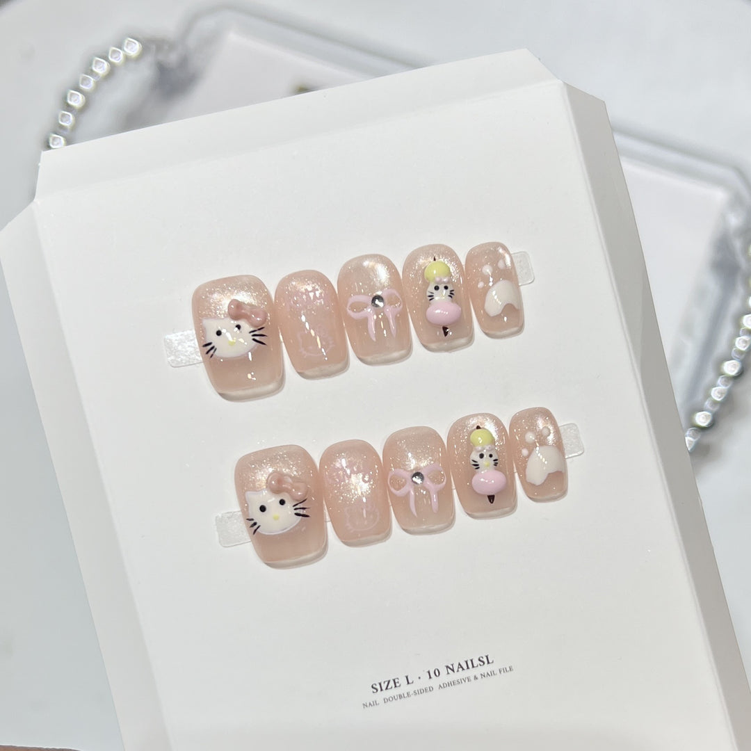Whimsical Cartoon Character Press-On Nail Art Set Bowlift