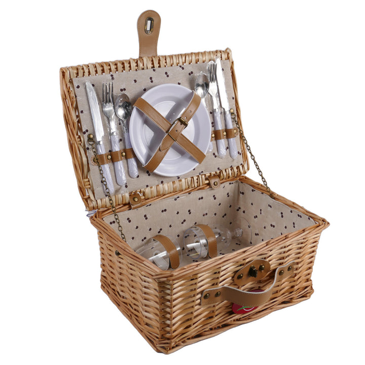 Ladies picnic basket with integrated dish set and decorative details Bowlift