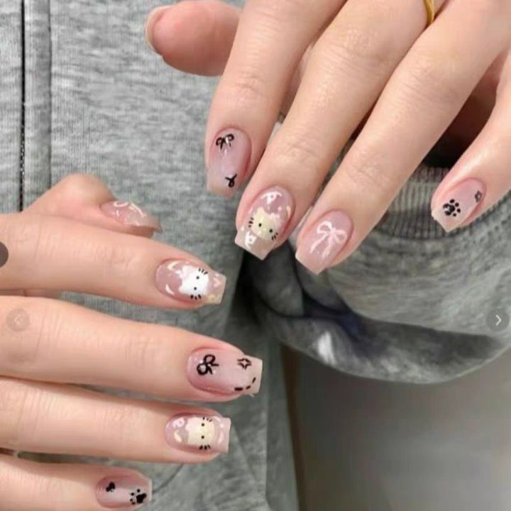 Creative Cat-Themed Press-On Nail Art Bowlift