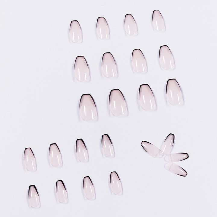 Artful stiletto nails with elegant black tip decoration Bowlift