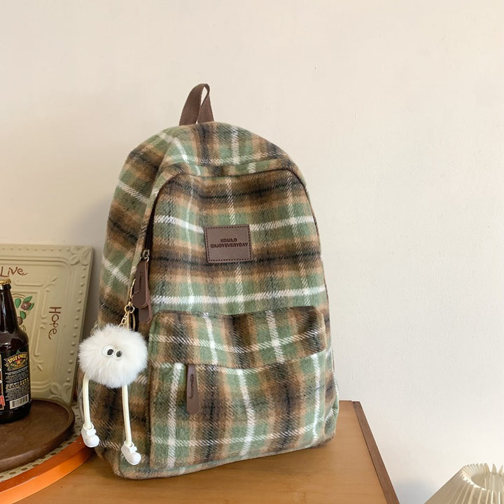 Cozy Plaid Patterned School Backpack Bowlift