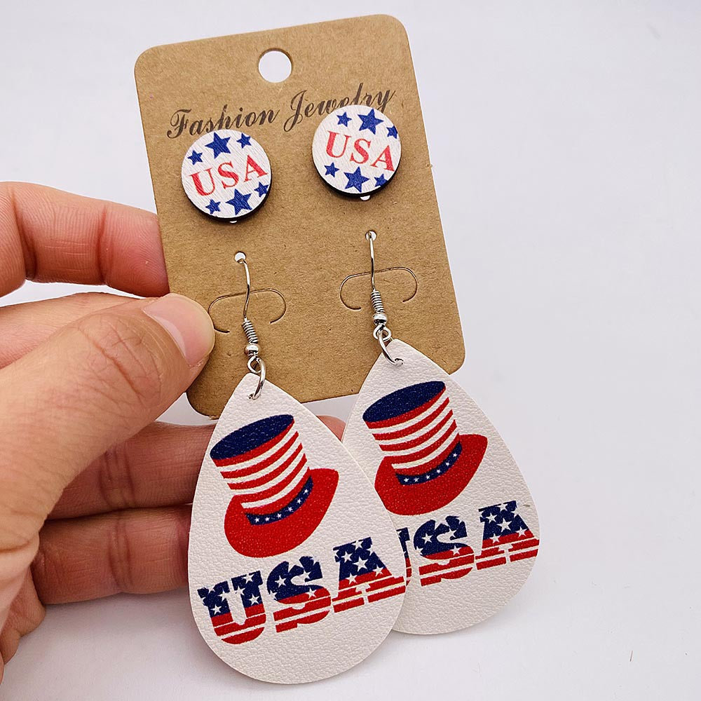 Women's nan lightweight drop earrings made of faux leather with star pattern and matching round ear studs Bowlift