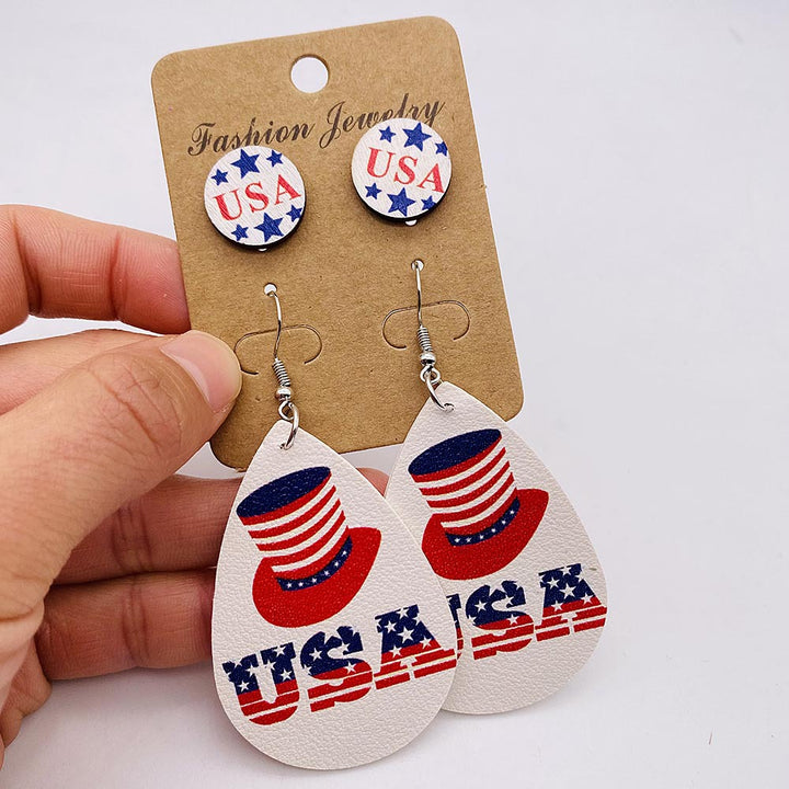 Women's nan lightweight drop earrings made of faux leather with star pattern and matching round ear studs Bowlift