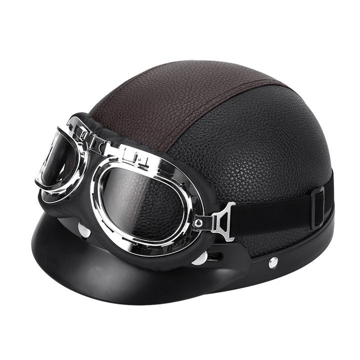 Retro open-face motorcycle helmet with detachable aviator goggles Bowlift