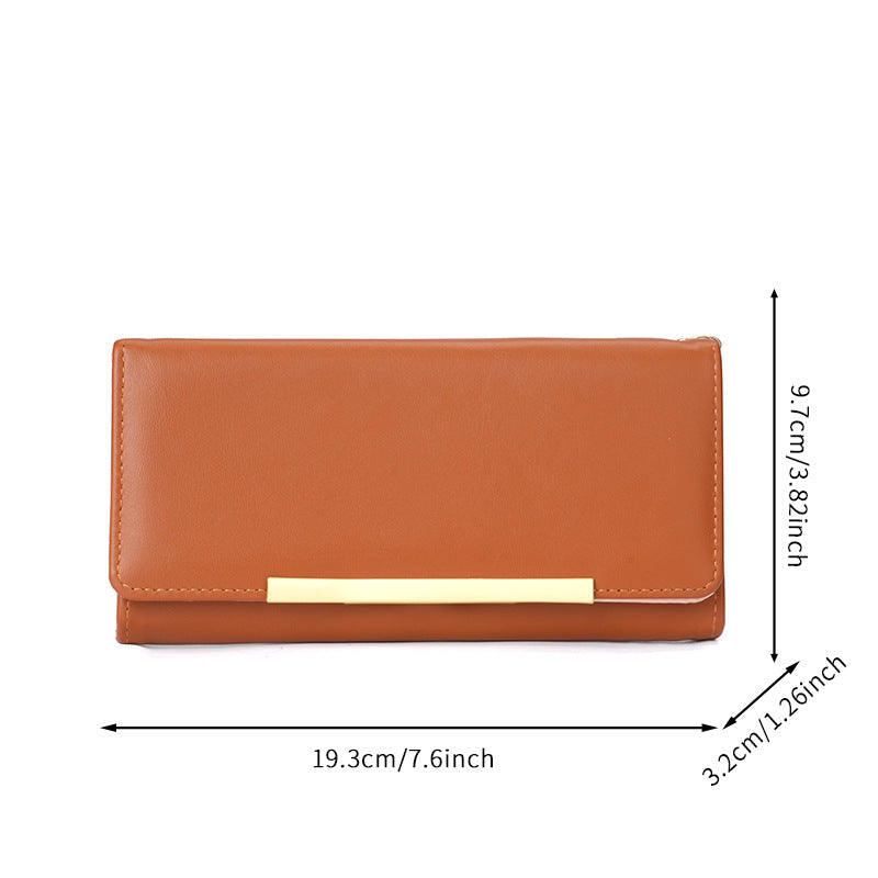 Premium vegan leather long wallet clutch with gold bar accent and detachable chain Bowlift