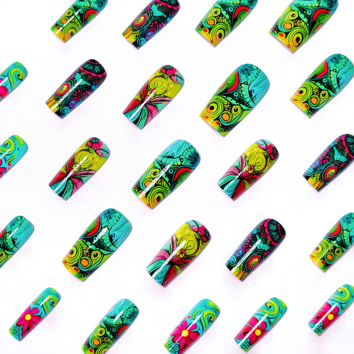 Creative Art Nails with Glowing Flower Design Bowlift