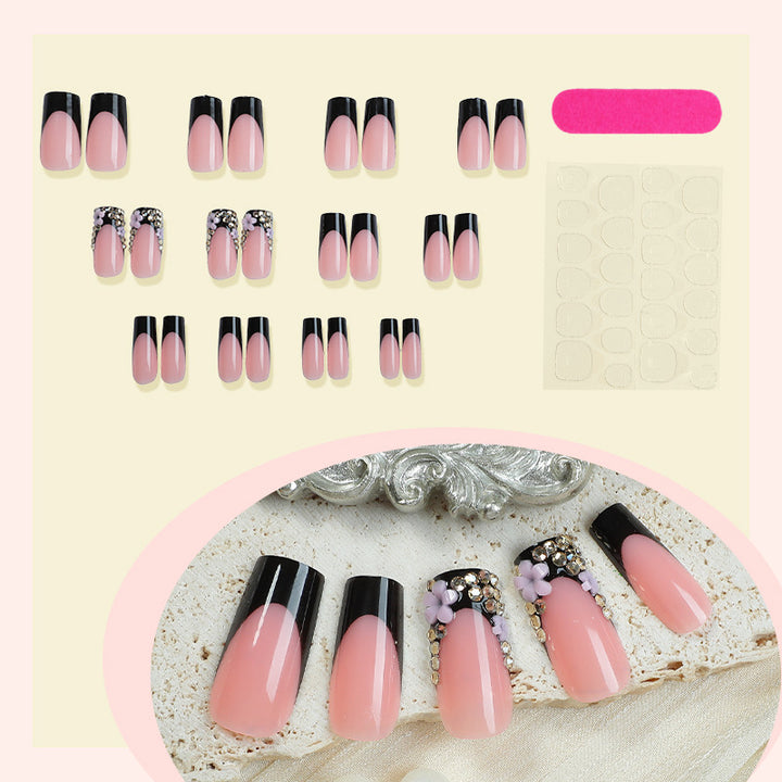Elegant Press-On Nail Set with Rhinestone and Glossy Accents Bowlift