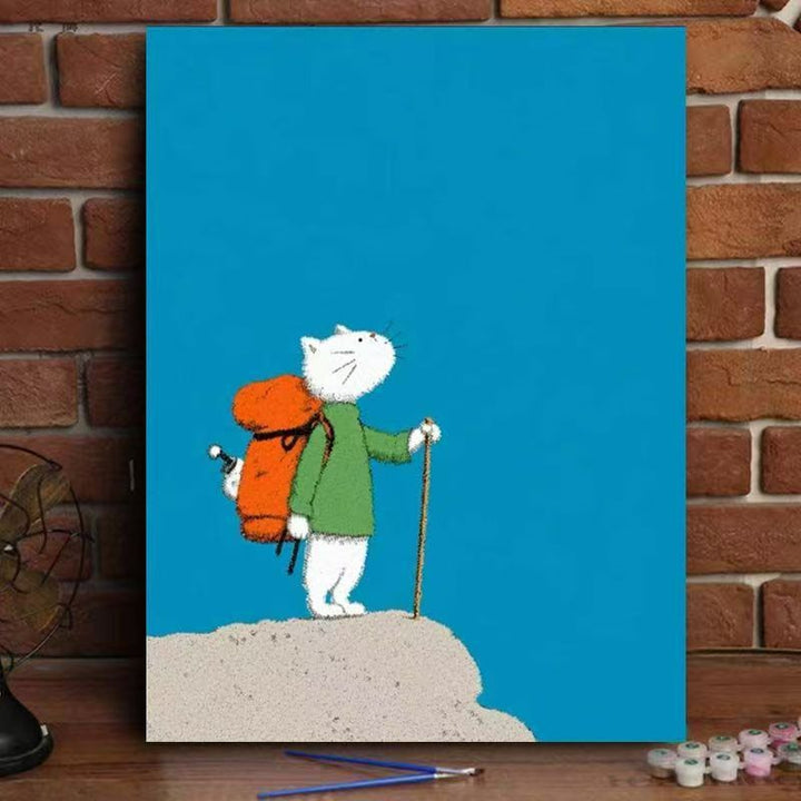 Whimsical Cat Watering Plants Canvas Art Bowlift