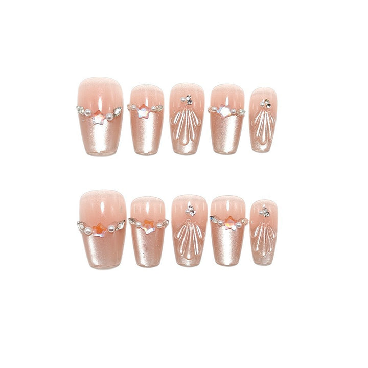 Elegant artificial nails with pearl and rhinestone embellishments Bowlift