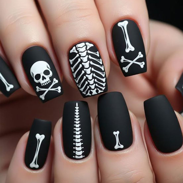 Gothic Skeleton-Themed Nail Art Extensions Bowlift