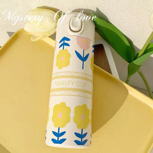Ladies Insulated Drinking Bottle with Functional Lid and Creative Floral Design Bowlift