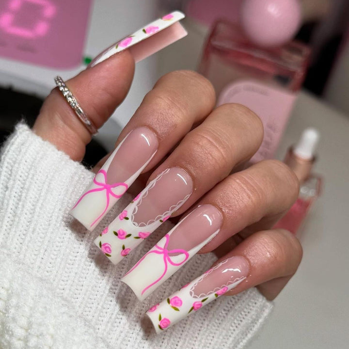 Floral Bow-Embellished Press-On Nail Set Bowlift