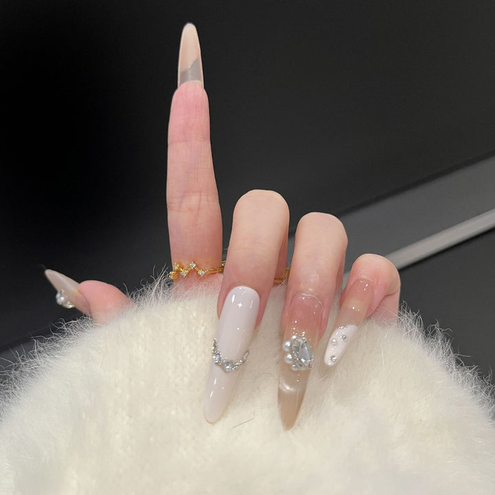 Decorative Press-On Nail Art Set with Luxe Gemstone Accents Bowlift