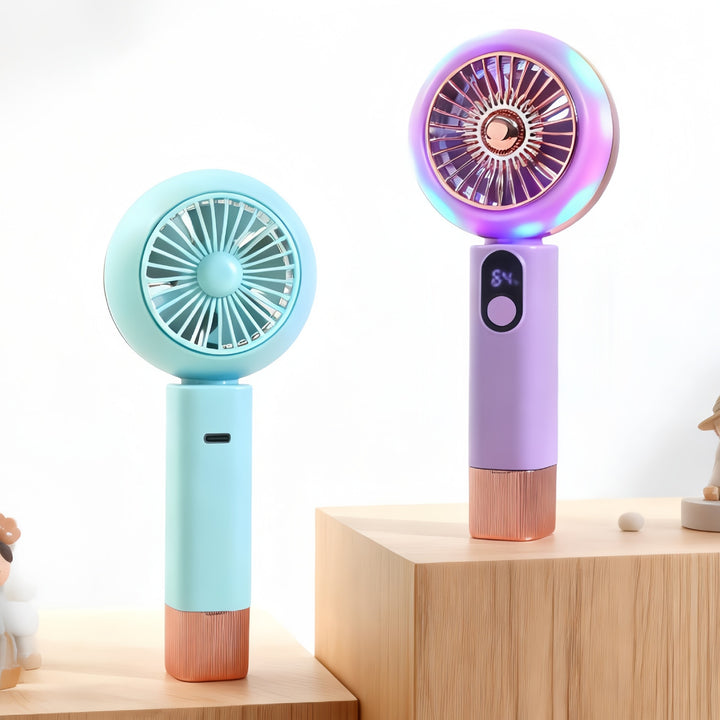 Ladies Portable Hand Fan with LED Color Changing Bowlift
