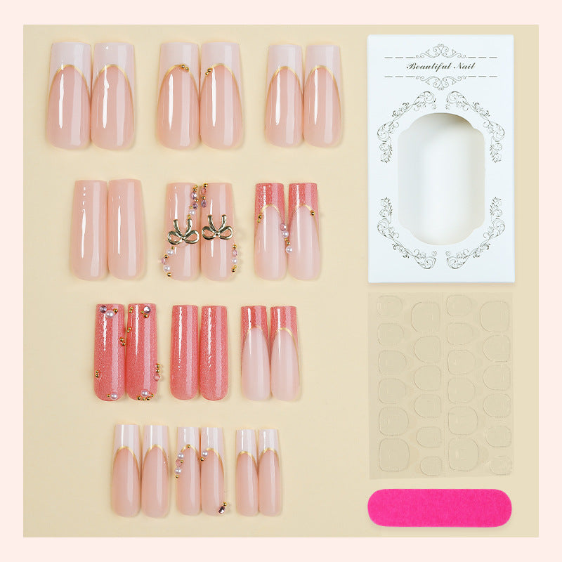 Decorative Press-On Nail Set with Glamorous Accents Bowlift