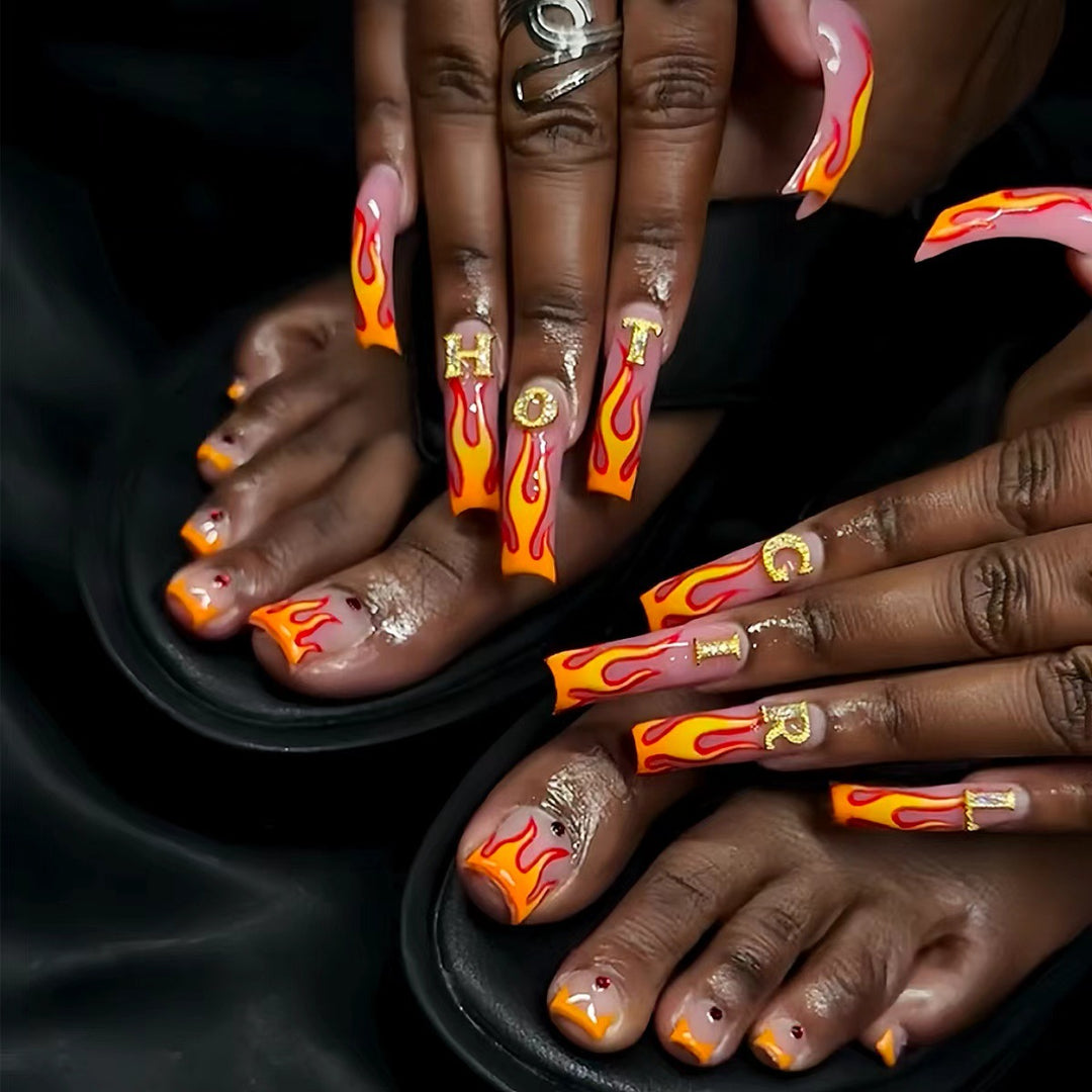 Artistic Flame Nail Art Extensions Bowlift