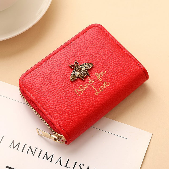 Designer Bee-Embellished Leather Zip-around Wallet Bowlift