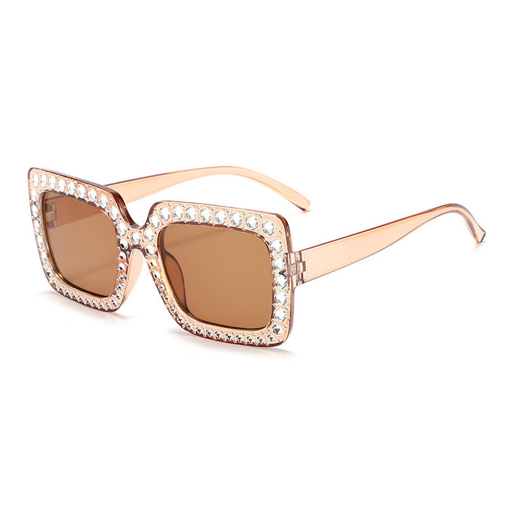 Glamorous Rhinestone-Embellished Square Sunglasses Bowlift