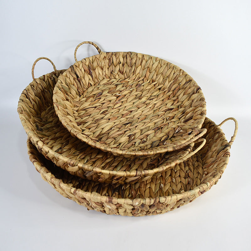 Handwoven Natural Serving Tray Set Bowlift