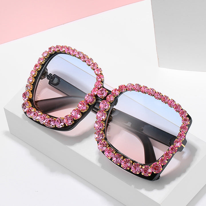 Glamorous Rhinestone-Embellished Oversized Sunglasses Bowlift
