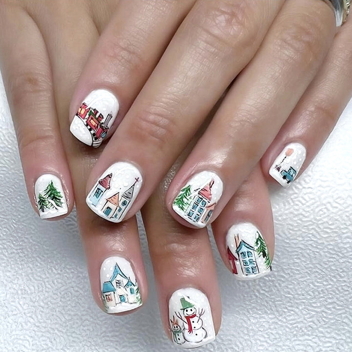 Festive Winter-Themed Press-On Nail Art Set Bowlift